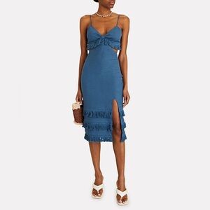 SAYLOR Sachi Cut-Out Fringe Midi Dress size XS in dark blue